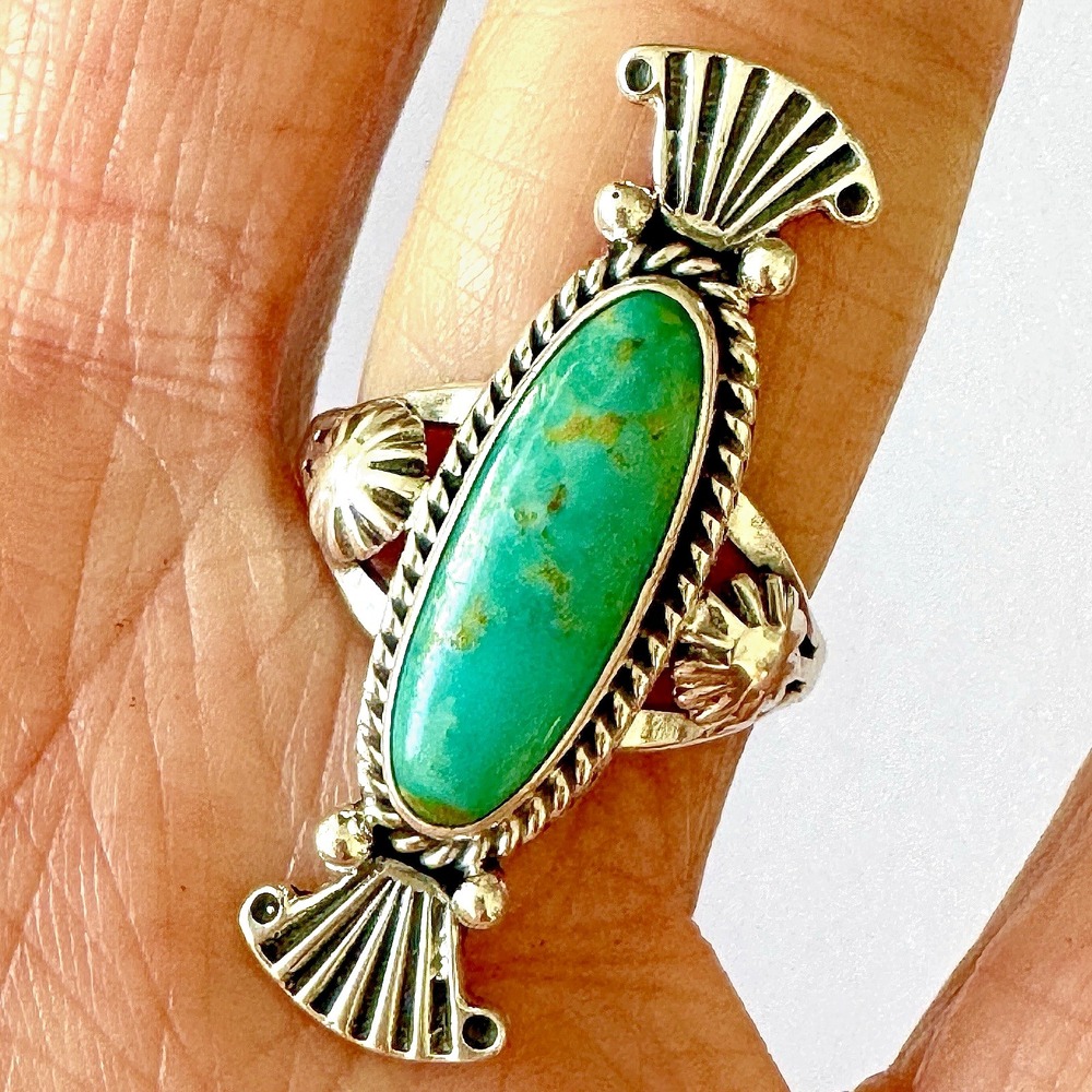 Navajo Turquoise‎ Ring Sz 7 Long Sterling Benally Native American